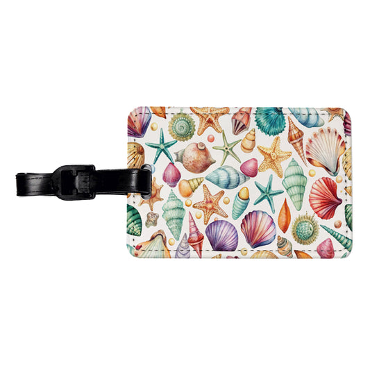 Shells Scattered Beach Travel Faux Leather Luggage Tag