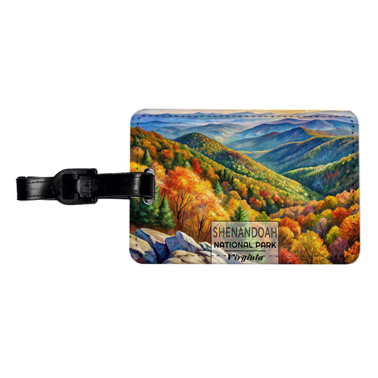 Shenandoah National Park Virginia Watercolor Travel Faux Leather Luggage Tag