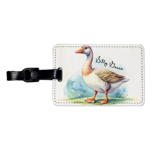 Silly Goose Funny Watercolor Travel Faux Leather Luggage Tag