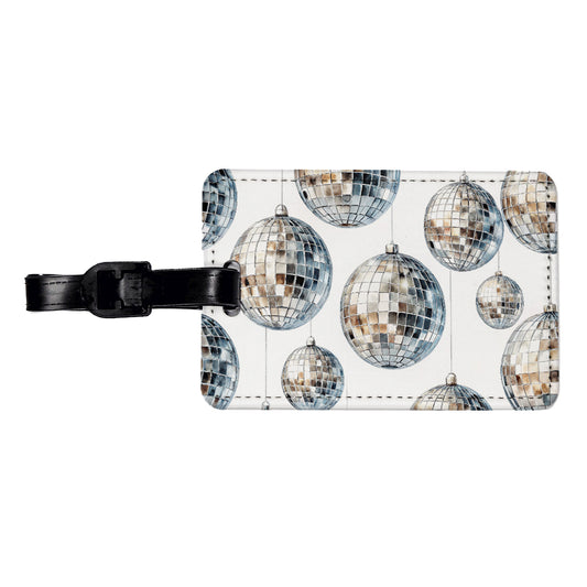 Silver Disco Balls Watercolor Travel Faux Leather Luggage Tag