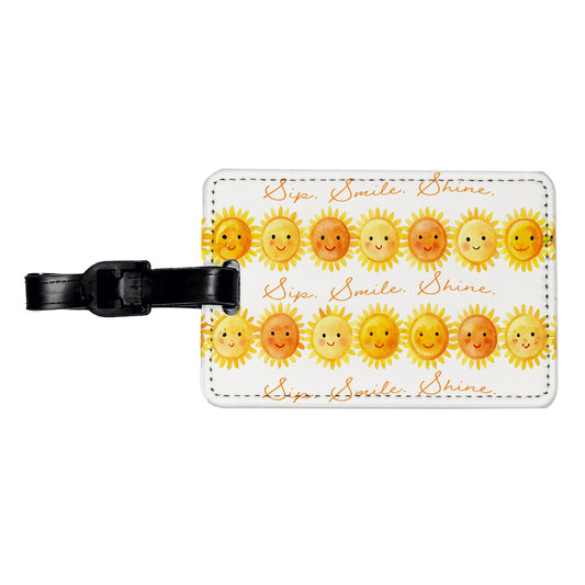 Sip Smile Shine Smiling Suns Inspirational Travel Faux Leather Luggage Tag