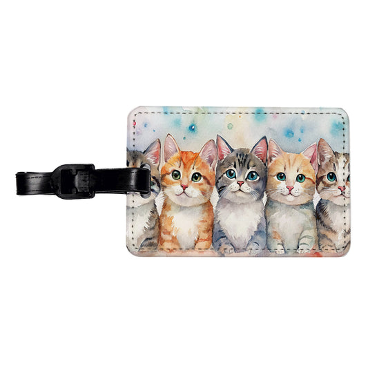 Small Cute Cats In A Row Travel Faux Leather Luggage Tag