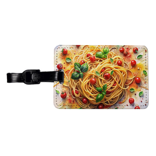 Spaghetti Pasta Italian Food Watercolor Travel Faux Leather Luggage Tag