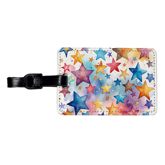 Stars Watercolor Travel Faux Leather Luggage Tag