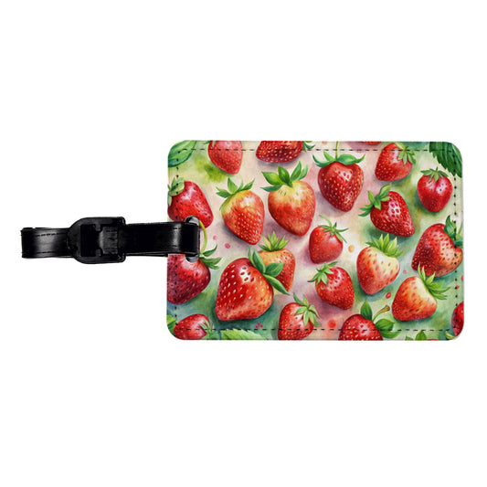 Strawberries Fruit Watercolor Travel Faux Leather Luggage Tag