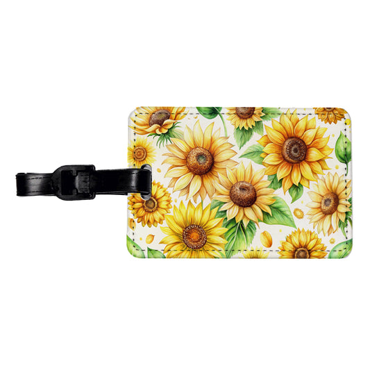 Sunflowers Scattered Watercolor Travel Faux Leather Luggage Tag