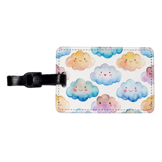 Sweet Smiling Clouds In A Row Watercolor Travel Faux Leather Luggage Tag