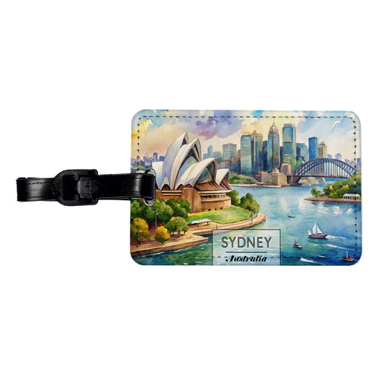 Sydney Australia Opera House Travel City Watercolor Travel Faux Leather Luggage Tag