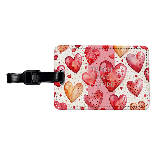 Teach Love Inspire Red Hearts Teacher Appreciation Travel Faux Leather Luggage Tag