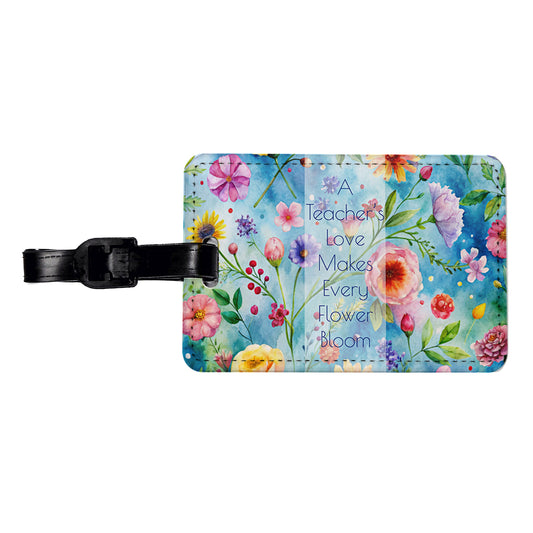 Teacher's Love Appreciation Flowers Blue Travel Faux Leather Luggage Tag