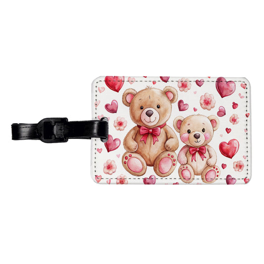 Teddy Bears Pink Red Hearts Travel Faux Leather Luggage Tag