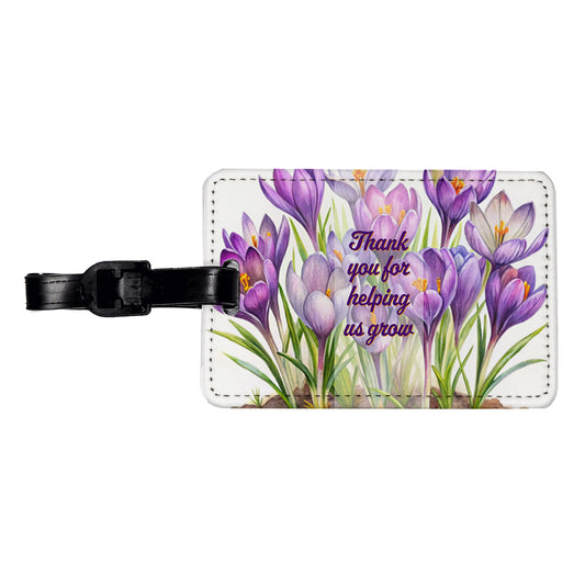 Thank You For Helping Us Grow Teacher Appreciation Elegant Purple Flowers Travel Faux Leather Luggage Tag