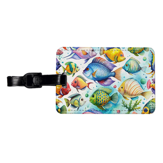 Tropical Fish Swimming Ocean Travel Faux Leather Luggage Tag