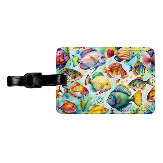 Tropical Fish Watercolor Travel Faux Leather Luggage Tag