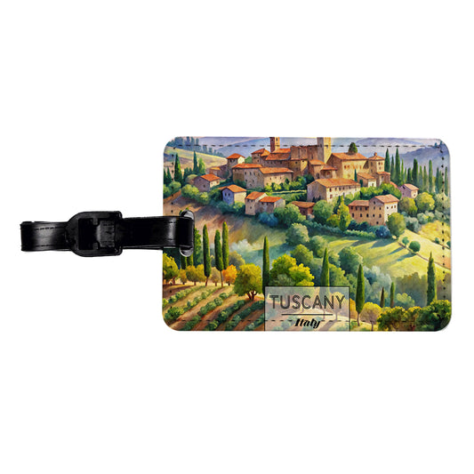 Tuscany Italy Travel City Watercolor Travel Faux Leather Luggage Tag