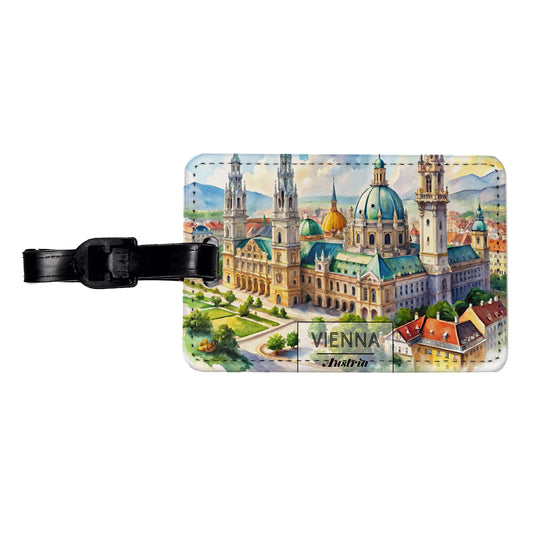Vienna Austria Travel City Watercolor Travel Faux Leather Luggage Tag