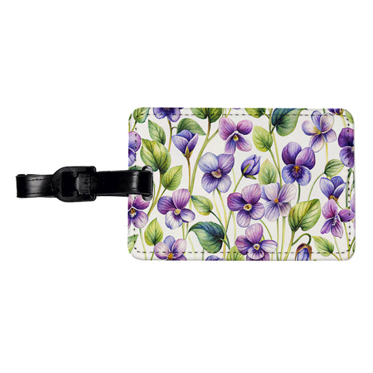 Violets Flowers Watercolor Travel Faux Leather Luggage Tag