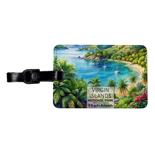 Virgin Islands National Park Watercolor Travel Faux Leather Luggage Tag