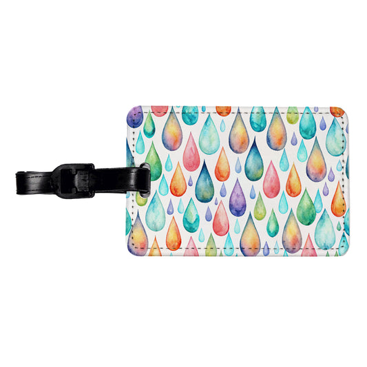 Water Droplets Colorful Watercolor Travel Faux Leather Luggage Tag