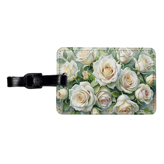 White Roses Flowers Watercolor Travel Faux Leather Luggage Tag