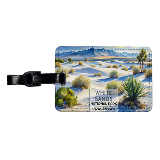 White Sands National Park Desert New Mexico Watercolor Travel Faux Leather Luggage Tag
