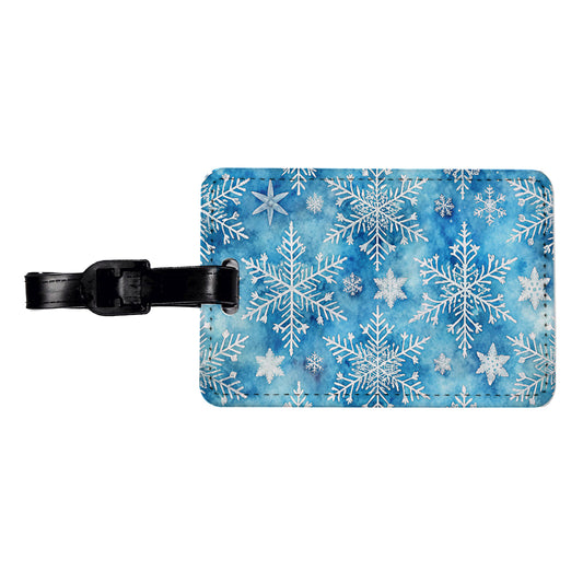 White Snowflakes Beautiful Winter Travel Faux Leather Luggage Tag