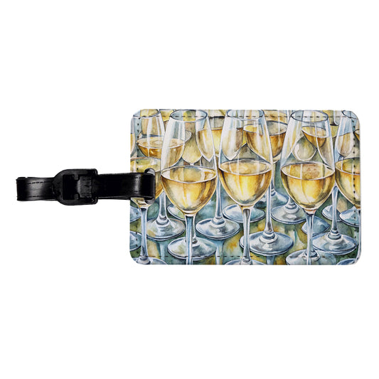 White Wine Glasses Chardonnay Travel Faux Leather Luggage Tag