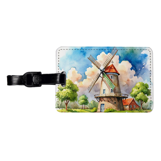 Windmill Beautiful Watercolor Travel Faux Leather Luggage Tag