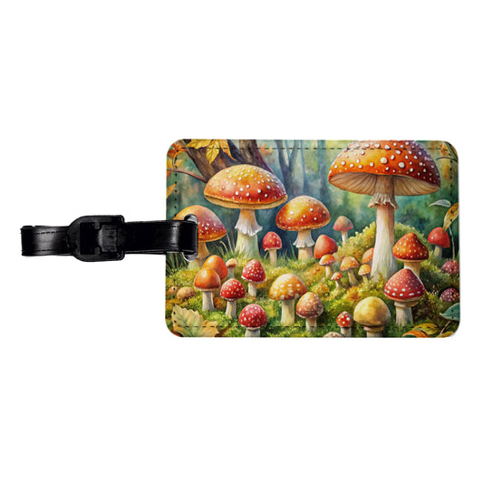 Woodland Mushrooms Watercolor Travel Faux Leather Luggage Tag