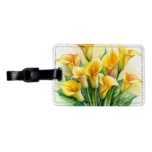 Yellow Calla Lily Flowers Watercolor Travel Faux Leather Luggage Tag
