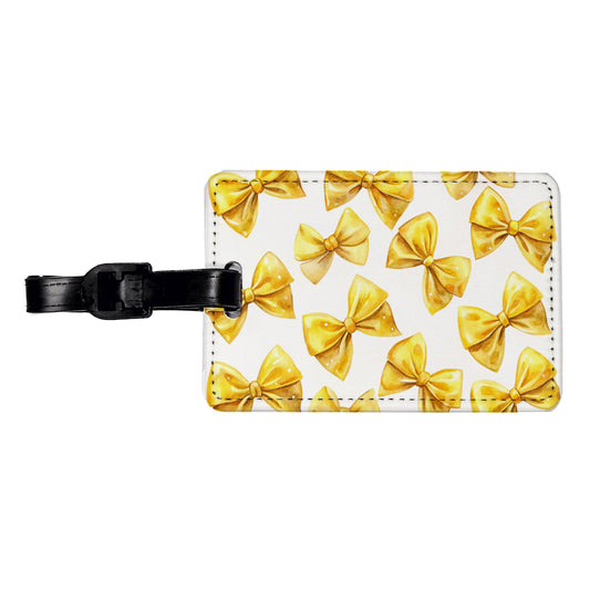 Yellow Coquette Bows Watercolor Travel Faux Leather Luggage Tag