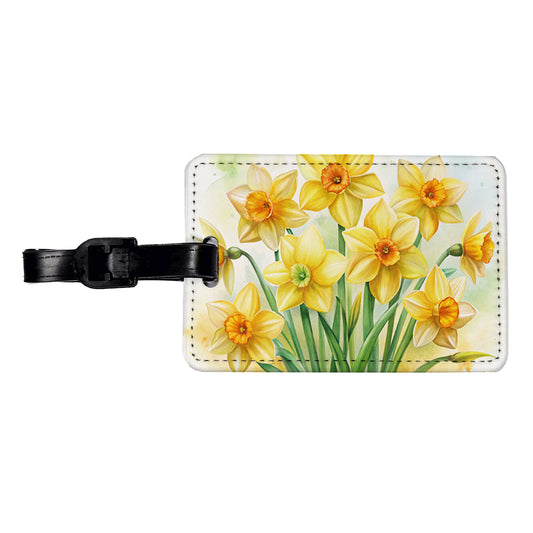 Yellow Daffodils Flowers Watercolor Travel Faux Leather Luggage Tag