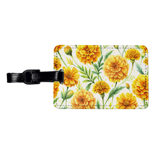 Yellow Marigolds Flowers Watercolor Travel Faux Leather Luggage Tag