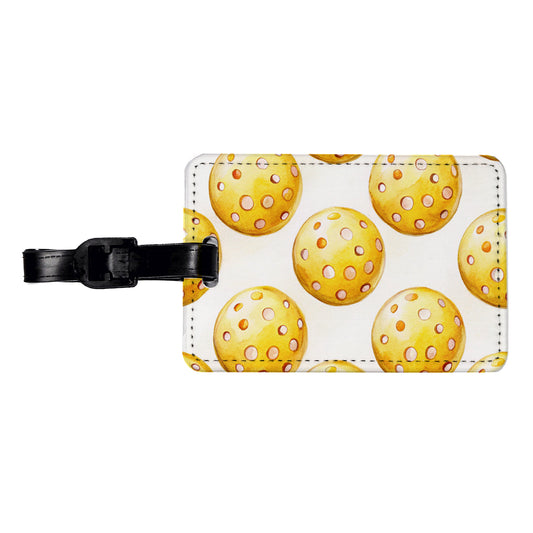 Yellow Pickleballs Travel Faux Leather Luggage Tag