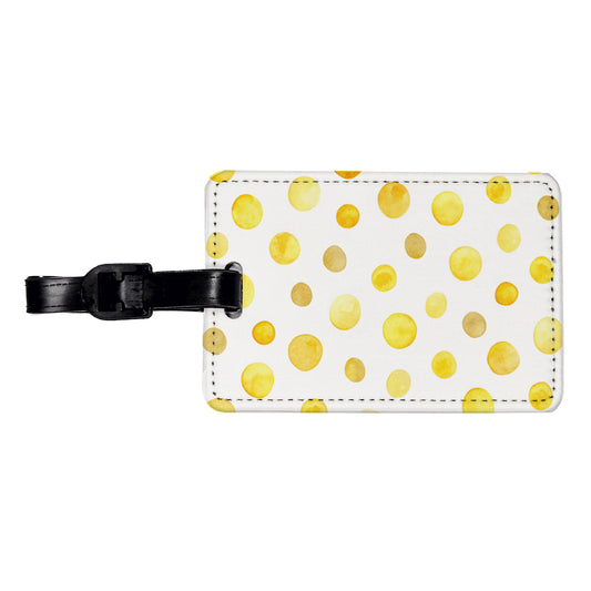 Yellow Polka Dots Fun White Background Travel Faux Leather Luggage Tag