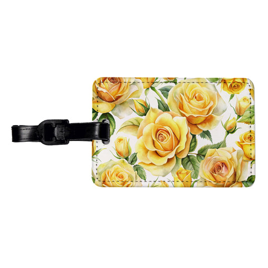 Yellow Roses Flowers Watercolor Travel Faux Leather Luggage Tag