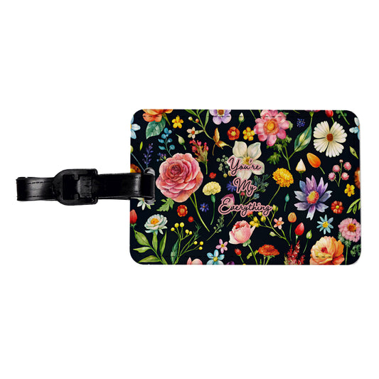 You're My Everything Romantic Love Wedding Anniversary Flowers Black Background Travel Faux Leather Luggage Tag