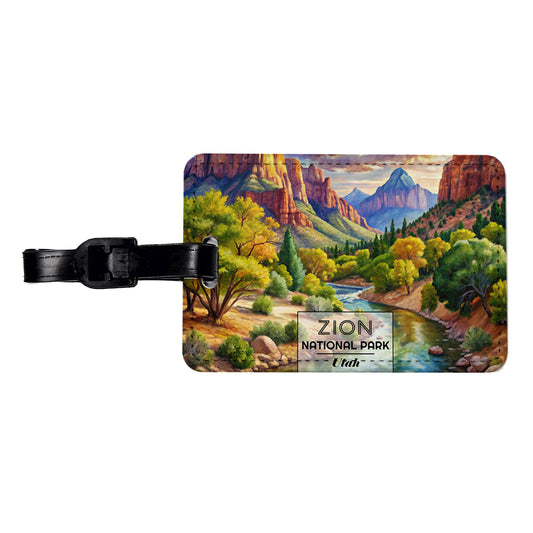 Zion National Park Utah Watercolor Travel Faux Leather Luggage Tag