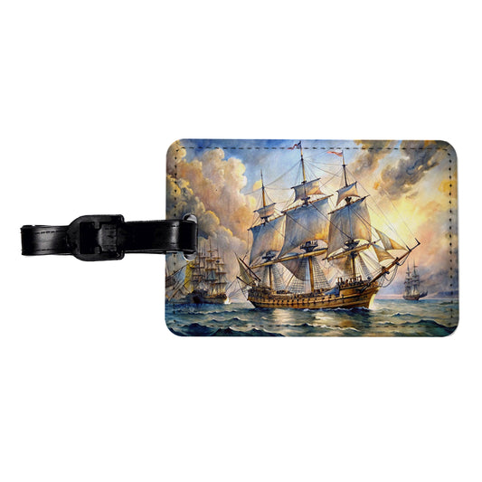 18th Century Sailing War Ship Of The Line Watercolor Travel Faux Leather Luggage Tag