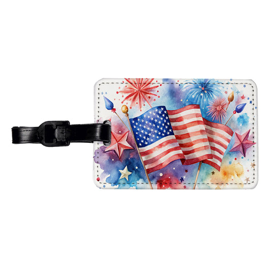 4th Of July Patriotic Independence Day Watercolor Travel Faux Leather Luggage Tag
