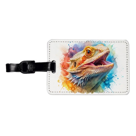 Angry Mad Bearded Dragon Watercolor Travel Faux Leather Luggage Tag