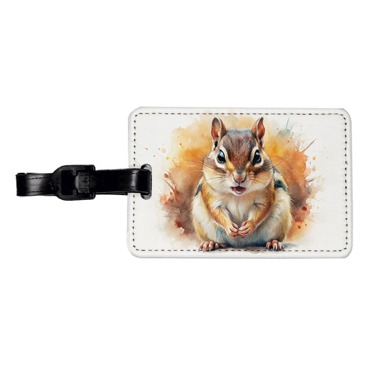 Angry Mad Chipmunk Watercolor Travel Faux Leather Luggage Tag