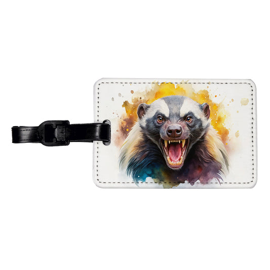 Angry Mad Honey Badger Watercolor Travel Faux Leather Luggage Tag