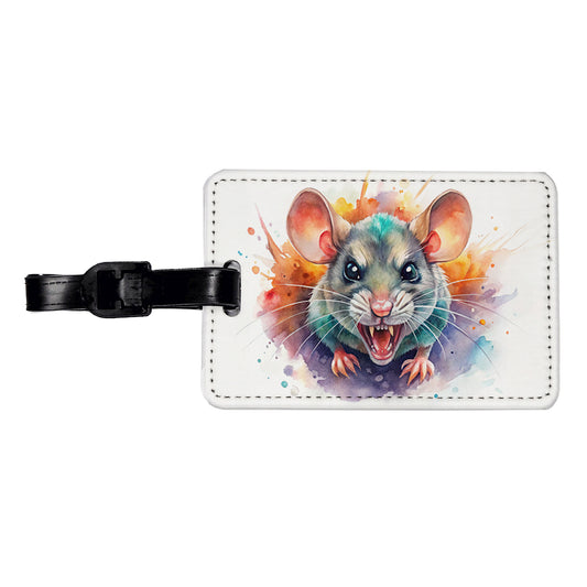 Angry Mad Mouse Watercolor Travel Faux Leather Luggage Tag