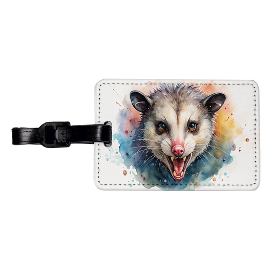 Angry Mad Opossum Watercolor Travel Faux Leather Luggage Tag