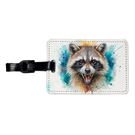 Angry Mad Raccoon Watercolor Travel Faux Leather Luggage Tag