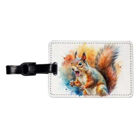 Angry Mad Squirrel Watercolor Travel Faux Leather Luggage Tag