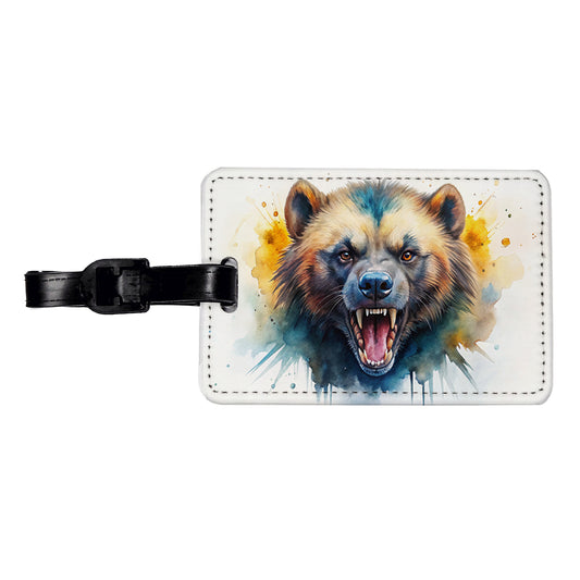 Angry Mad Wolverine Watercolor Travel Faux Leather Luggage Tag