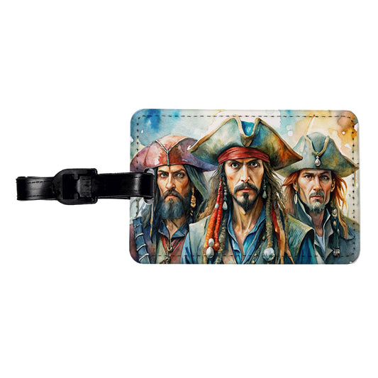 Angry Swashbuckling Pirates Watercolor Travel Faux Leather Luggage Tag