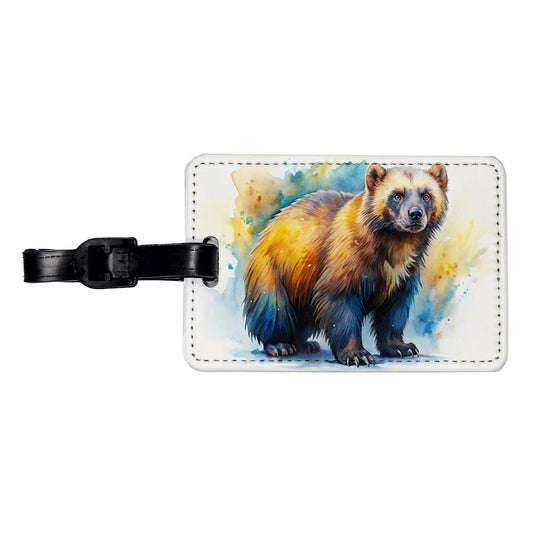 Animal Mad Wolverine Watercolor Travel Faux Leather Luggage Tag
